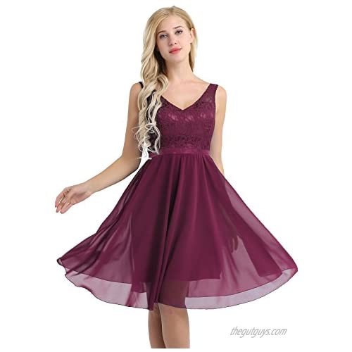 ACSUSS Women's V-Neck Bridesmaid Dress Short Evening Party Gown Lace Bodice