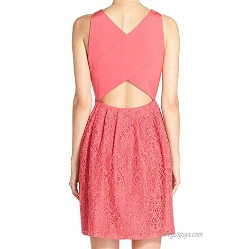 Adrianna Papell Women's Sleeveless Lace and Faille Fit-and-Flare Party Dress