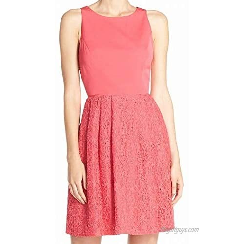 Adrianna Papell Women's Sleeveless Lace and Faille Fit-and-Flare Party Dress