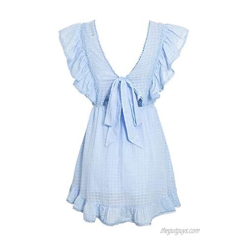 BerryGo Women's Elegant Lace Ruffle Mini Dress Sleevesless Cotton A-line Dress