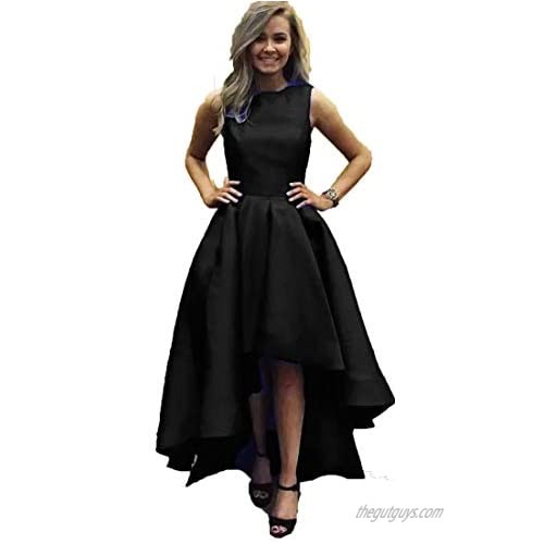 BessDress High Low Prom Dresses with Pockets Satin Evening Cocktail Gown BD550