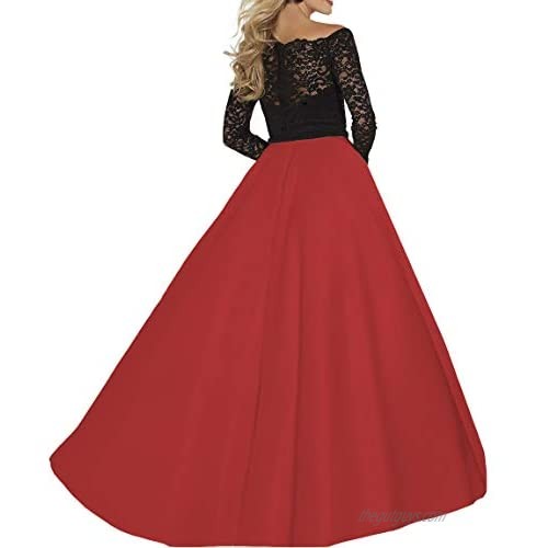 Clothfun Women's Lace Two Piece Prom Dresses 2021 Long Formal Dresses with Slit Evening Party Gowns with Pockets PM36