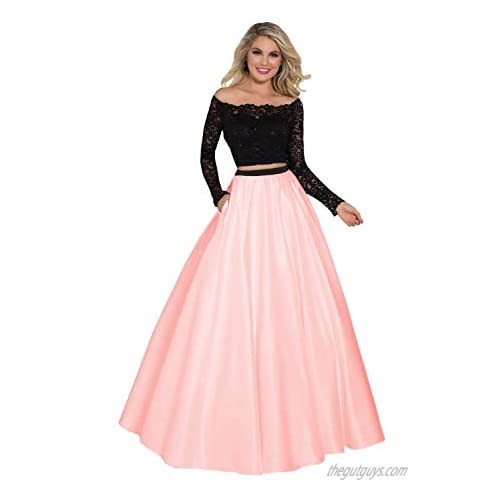 Clothfun Women's Lace Two Piece Prom Dresses 2021 Long Formal Dresses with Slit Evening Party Gowns with Pockets PM36