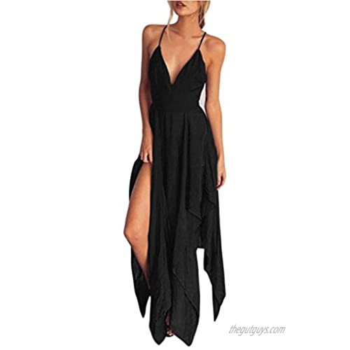 Hemlock Women Loose Deep V Dress Long Cocktail Party Dress (XXL  Black)