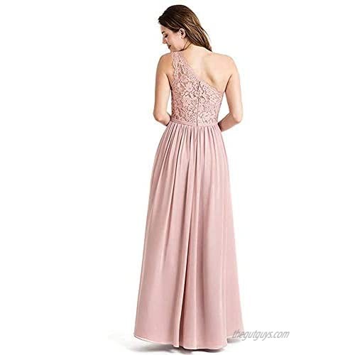One Shoulder Bridesmaid Dress Chiffon Long Split Lace Formal Gowns for Women 2021