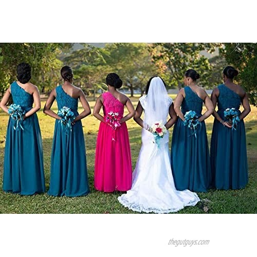 One Shoulder Bridesmaid Dress Chiffon Long Split Lace Formal Gowns for Women 2021