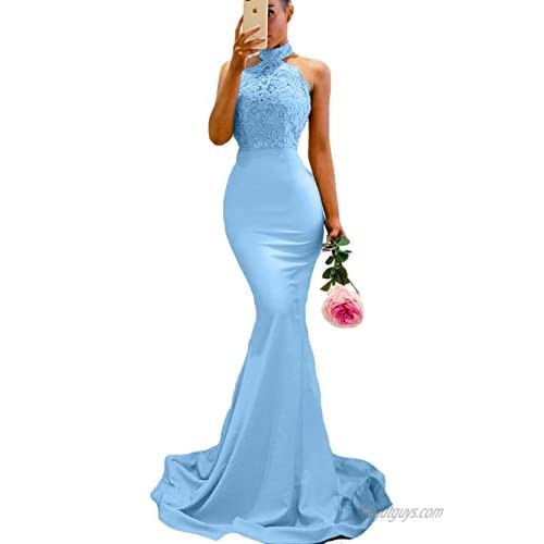 SDRESS Women's Lace Appliques Illusion Long Mermaid Skirt Bridesmaid Prom Dress