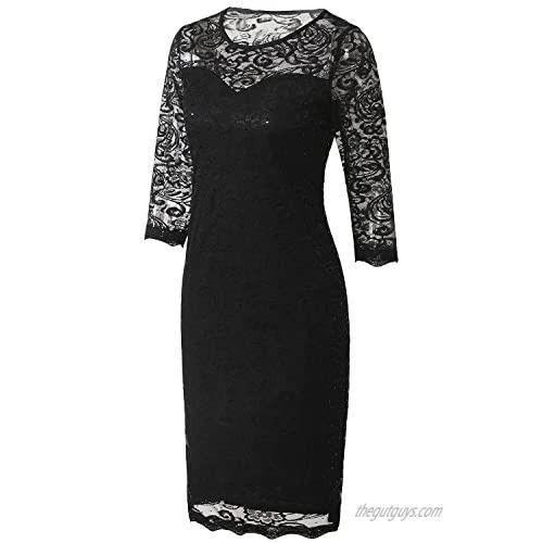 VIJIV Vintage Black Sequin Lace Cocktail Flapper Dress with 3/4 Sleeves for Wedding Party