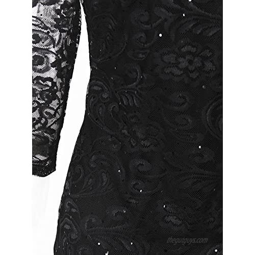 VIJIV Vintage Black Sequin Lace Cocktail Flapper Dress with 3/4 Sleeves for Wedding Party