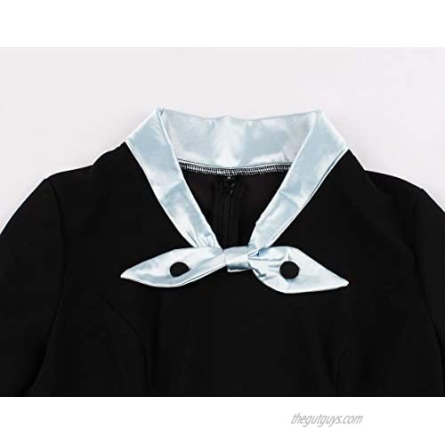 Wellwits Women's 1/2 Half Sleeves Sailor Tie Neck 1940s Retro Vintage Dress