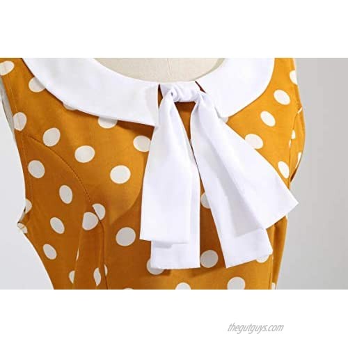 Wellwits Women's Polka Dots White Sailor Tie Neck 1950s Vintage Dress