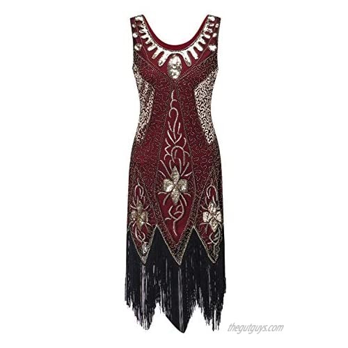 Women's 1920s Vintage Flapper Beaded Sequin Art Deco Fringed Great Gatsby Party Dress