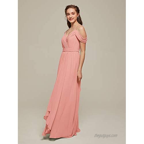 Alicepub Off The Shoulder Chiffon Bridesmaid Dress Long Formal Gown with Cowl Back
