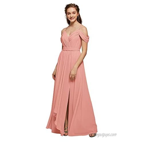 Alicepub Off The Shoulder Chiffon Bridesmaid Dress Long Formal Gown with Cowl Back