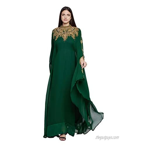 ANIIQ Women Kaftan Farasha Long Maxi Dress Long Sleeves Ethnic  Bridal  Evening  Party  Dress with Free Scarf | Size- Free
