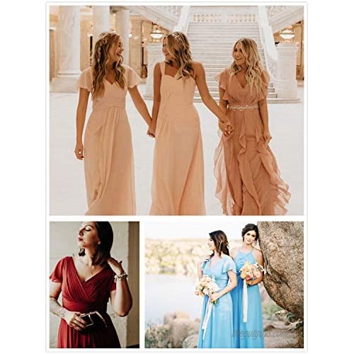 AW BRIDAL Chiffon Bridesmaid Dress with Sleeves Maxi Dresses for Women Party Wedding Mother of The Bride Dresses