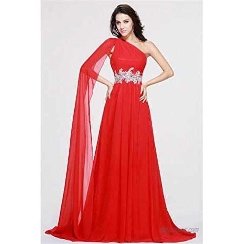 Dydsz Women's One Shoulder Ribbon Evening Dresses for Weddings Party Dress Prom Gown Chiffon