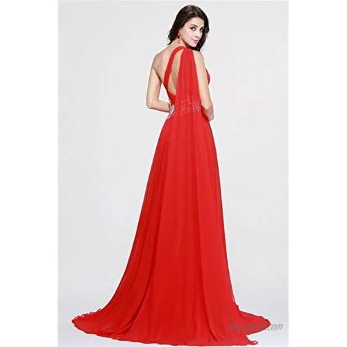 Dydsz Women's One Shoulder Ribbon Evening Dresses for Weddings Party Dress Prom Gown Chiffon