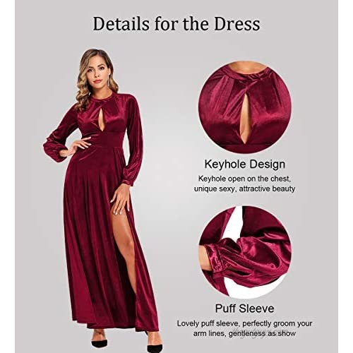 Long Sleeve Velvet Formal Dress Sexy Low Keyhole Split Evening Gowns