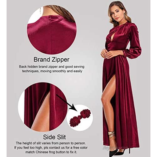 Long Sleeve Velvet Formal Dress Sexy Low Keyhole Split Evening Gowns