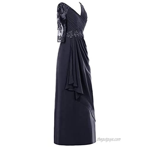 Mother of The Bride Dresses Long Evening Formal Gowns V Neck Lace Applique Beaded Ruffles