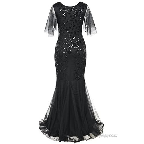 PrettyGuide Women's Evening Dress 1920s Sequin Mermaid Hem Maxi Long Formal Ball Gown