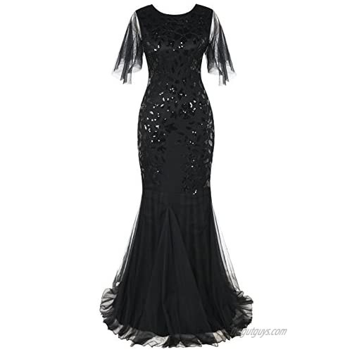 PrettyGuide Women's Evening Dress 1920s Sequin Mermaid Hem Maxi Long Formal Ball Gown