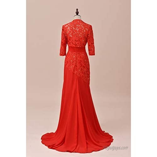 Pretygirl Women's Lace Long Mother of The Bride Dress with Jacket Formal Evening Gowns