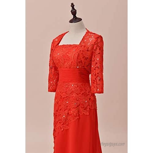 Pretygirl Women's Lace Long Mother of The Bride Dress with Jacket Formal Evening Gowns