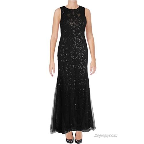 Vera Wang Women's Sleeveless Veiled Sequins Gown with Short Lining