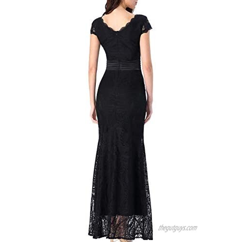 VFSHOW Womens V Neck Floral Lace Formal Evening Party Mermaid Maxi Long Dress