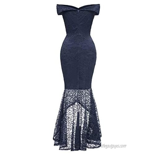 Women's Vintage Off Shoulder Dress for Cocktail Party Lace Evening Dress with Fishtail for Homecoming