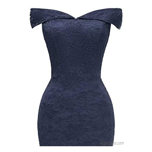 Women's Vintage Off Shoulder Dress for Cocktail Party Lace Evening Dress with Fishtail for Homecoming