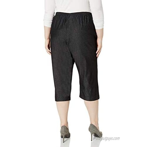 Alfred Dunner Women's Size All Around Denim Plus Capris Pants-Elastic Waist Jeans Black 22W