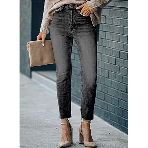 Astylish Women's High Waisted Denim Jeans Stretchy Comfy Button Fly Pants Skinny Trousers