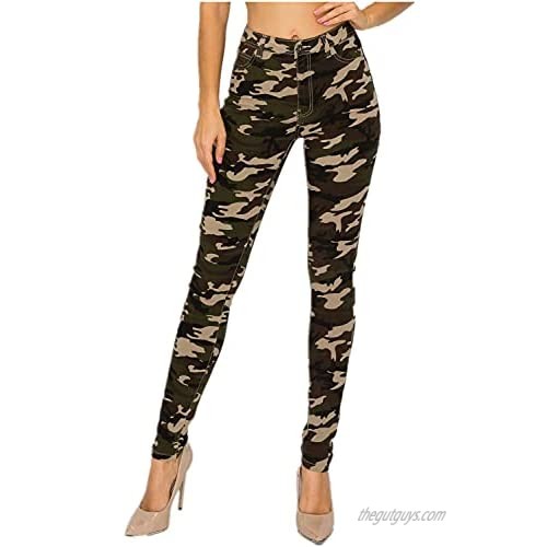 FASHION-LAND High Waisted-Rise Colored Jeans Ripped Destroyed Distressed Stretchy
