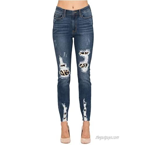 Judy Blue High Waist Leopard Patch Skinny Jeans (Style: 82166)