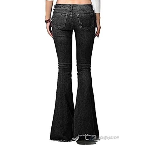 Misscat Women Flared Jeans Low Waist Skinny Denim Long Trousers Plus Size Bell Bottom Pants
