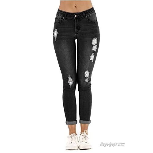 onlypuff Women's Ripped Distressed Skinny Jeans Stretch Denim Pants with Hole