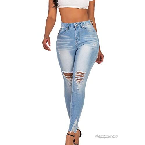SUFLINE Womens Colombian Design High Waist Butt Lift Levanta Cola Destroyed Skinny Jeans