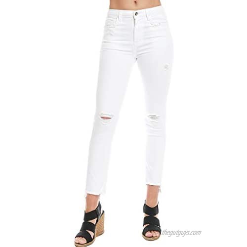 VERVET Distressed White Denim Jeans Straight Legs Crop Length