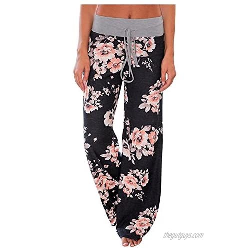 Aifer Women’s Comfy Casual Pajama Pants/Shorts Floral Print Stretchy Drawstring Wide Leg Lounge Pants