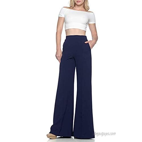 aihihe Palazzo Pants for Women Wide Leg Pants High Waisted Elegant Trouser Solid Casual Comfy Pants for Work Business