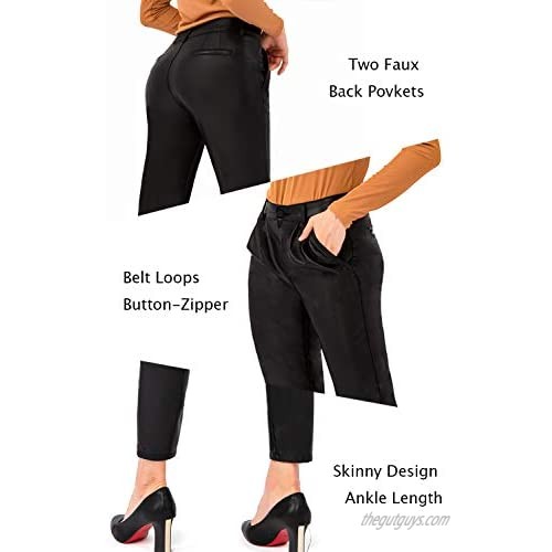Bamans Leather Pants Women Faux Leggings Skinny Stretch Soft Pants with Pockets Work Casual Pants