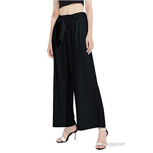 Freeprance Women Wide Leg Pant Casual Loose Soft Comfy Breathable Elastic Waist Beach Pants Linen Palazzo Trouser