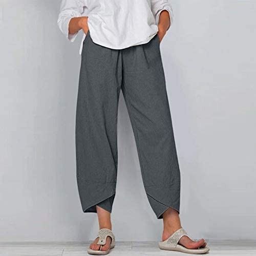 KLFGJ Women Plus Size Elastic Girdle Waist Pants Wide Leg Boho Harem Cropped Pants Summer Casual Loose Trousers S-5XL