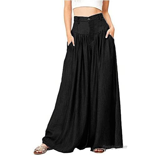 OTTATAT Pants for Women Sexy Waist Wide Leg Flowy Pants Women Casual Summer Long Loose Yoga Pants 2019