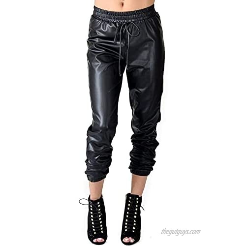 SOHO GLAM Faux Leather PU Jogger Pants with Drawstring (Plus