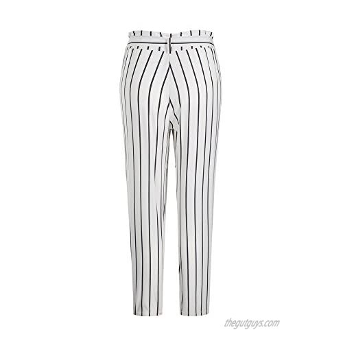 TRENDINAO Women's Slim Chinos Pants Lady Fashion Striped Tie Waist Tapered Peg Trousers