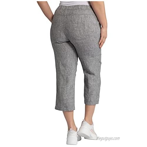 Ulla Popken Women's Plus Size Wide Leg Linen Pants Grey Melange 18 667051 14